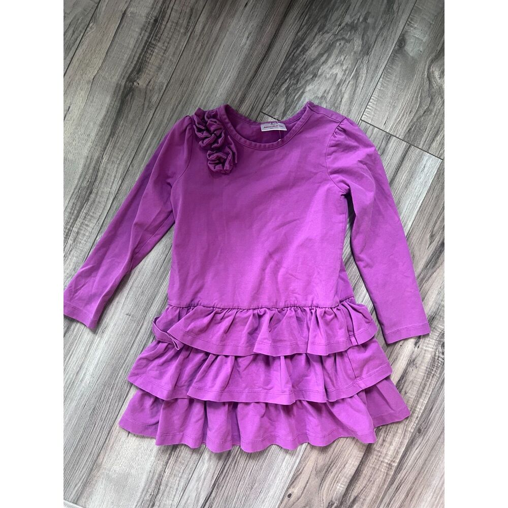 Hanna Andersson Purple Long Sleeve Ruffled Tiered Dress 110 Girls Size 5